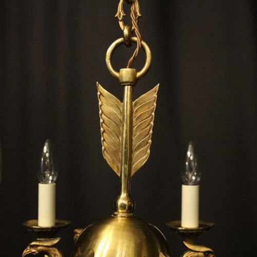 FRENCH GILDED BRASS EMPIRE 6 LIGHT CHANDELIER - ADDITIONAL PHOTO 7