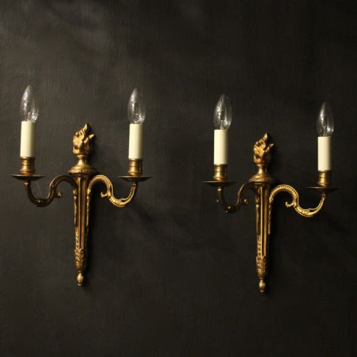 french pair of gilded twin arm wall lights - CATEGORY: ANTIQUE LIGHTING - DATED 1920