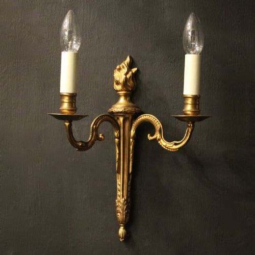 FRENCH PAIR OF GILDED TWIN ARM WALL LIGHTS - ADDITIONAL PHOTO 1