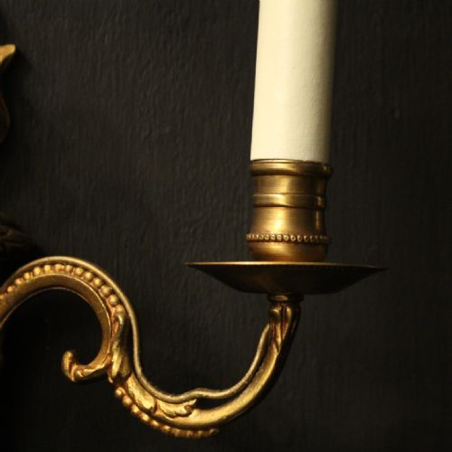 FRENCH PAIR OF GILDED TWIN ARM WALL LIGHTS - ADDITIONAL PHOTO 3