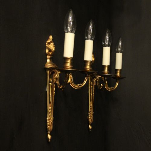FRENCH PAIR OF GILDED TWIN ARM WALL LIGHTS - ADDITIONAL PHOTO 9