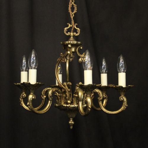 french gilded brass 6 light chandelier - CATEGORY: ANTIQUE LIGHTING - DATED 1930