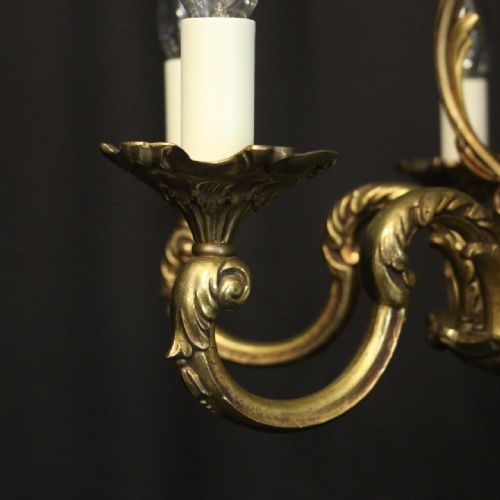 FRENCH GILDED BRASS 6 LIGHT CHANDELIER - ADDITIONAL PHOTO 4
