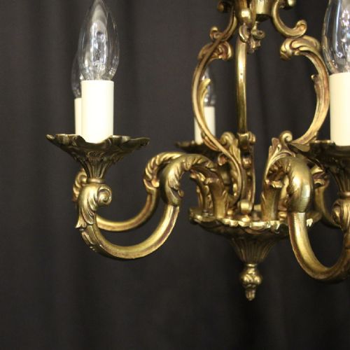 FRENCH GILDED BRASS 6 LIGHT CHANDELIER - ADDITIONAL PHOTO 5