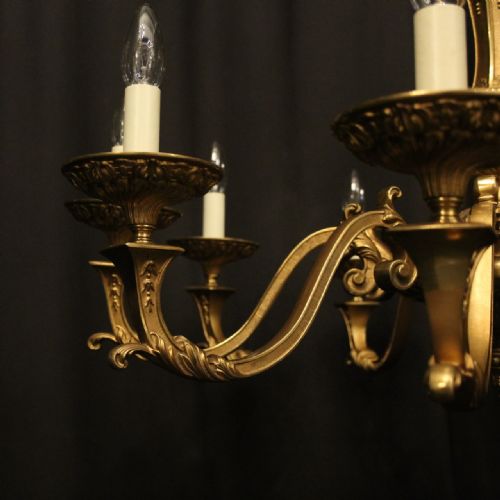 FRENCH LARGE GILDED BRONZE 10 LIGHT CHANDELIER - ADDITIONAL PHOTO 6