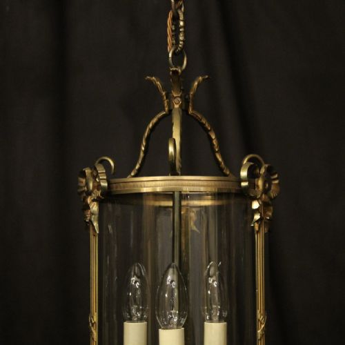 FRENCH PAIR OF TRIPLE LIGHT CONVEX ANTIQUE LANTERNS - ADDITIONAL PHOTO 2