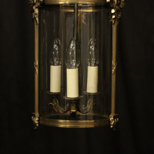 FRENCH PAIR OF TRIPLE LIGHT CONVEX ANTIQUE LANTERNS - ADDITIONAL PHOTO 3