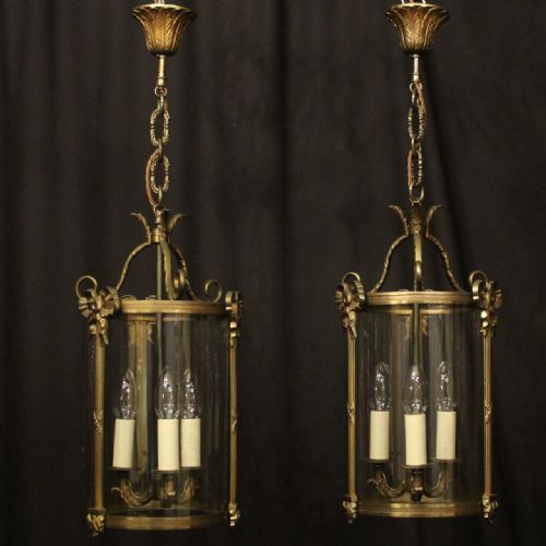 FRENCH PAIR OF TRIPLE LIGHT CONVEX ANTIQUE LANTERNS - ADDITIONAL PHOTO 8
