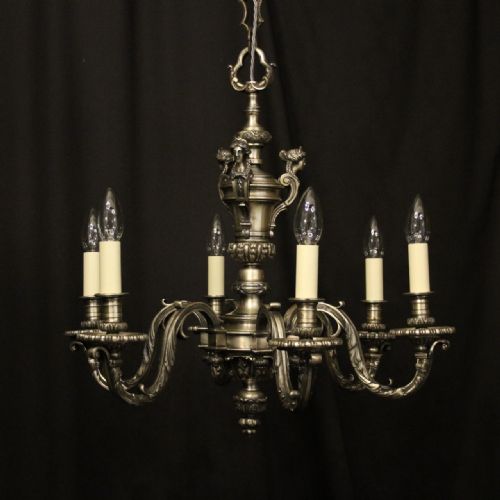 french silver bronze 6 light antique chandelier - CATEGORY: ANTIQUE LIGHTING - DATED 1930