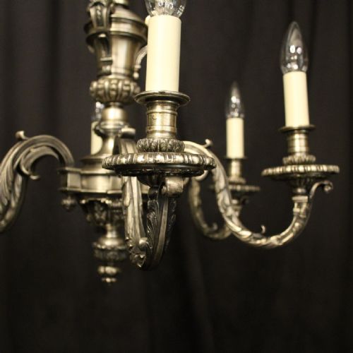 FRENCH SILVER BRONZE 6 LIGHT ANTIQUE CHANDELIER - ADDITIONAL PHOTO 1