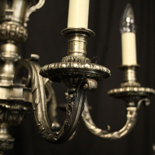 FRENCH SILVER BRONZE 6 LIGHT ANTIQUE CHANDELIER - ADDITIONAL PHOTO 2