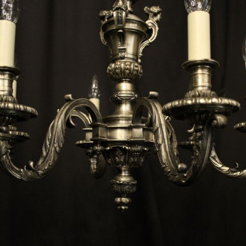 FRENCH SILVER BRONZE 6 LIGHT ANTIQUE CHANDELIER - ADDITIONAL PHOTO 3