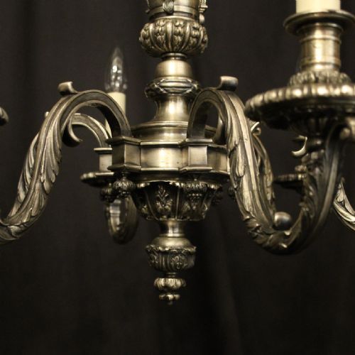 FRENCH SILVER BRONZE 6 LIGHT ANTIQUE CHANDELIER - ADDITIONAL PHOTO 4
