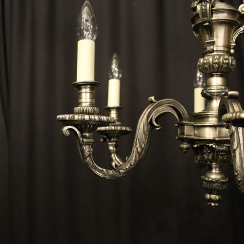 FRENCH SILVER BRONZE 6 LIGHT ANTIQUE CHANDELIER - ADDITIONAL PHOTO 5