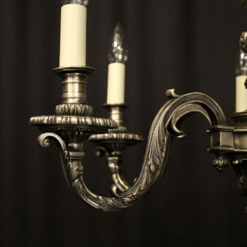 FRENCH SILVER BRONZE 6 LIGHT ANTIQUE CHANDELIER - ADDITIONAL PHOTO 6