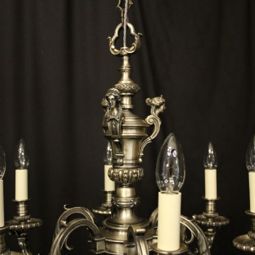 FRENCH SILVER BRONZE 6 LIGHT ANTIQUE CHANDELIER - ADDITIONAL PHOTO 7