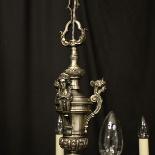 FRENCH SILVER BRONZE 6 LIGHT ANTIQUE CHANDELIER - ADDITIONAL PHOTO 8