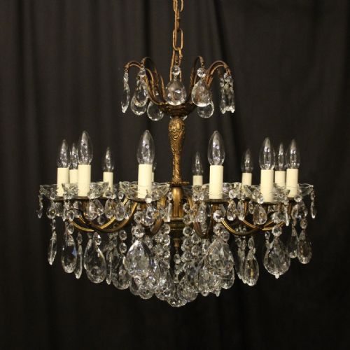 italian 12 light gilded bronze crystal antique chandelier - CATEGORY: ANTIQUE LIGHTING - DATED 1920