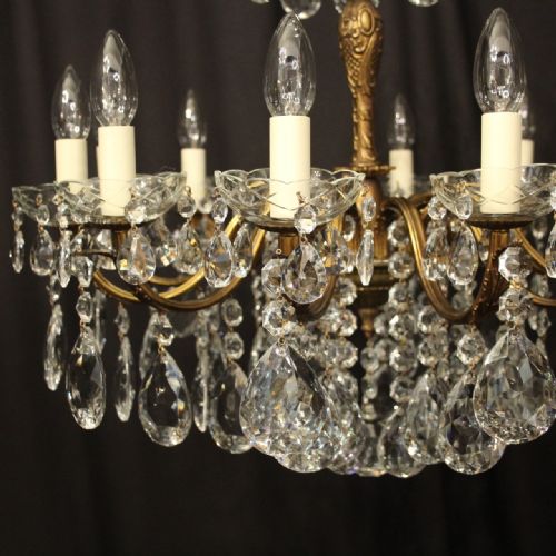 ITALIAN 12 LIGHT GILDED BRONZE CRYSTAL ANTIQUE CHANDELIER - ADDITIONAL PHOTO 1