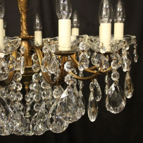 ITALIAN 12 LIGHT GILDED BRONZE CRYSTAL ANTIQUE CHANDELIER - ADDITIONAL PHOTO 2