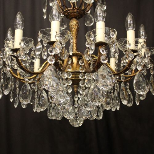 ITALIAN 12 LIGHT GILDED BRONZE CRYSTAL ANTIQUE CHANDELIER - ADDITIONAL PHOTO 6