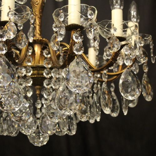 ITALIAN 12 LIGHT GILDED BRONZE CRYSTAL ANTIQUE CHANDELIER - ADDITIONAL PHOTO 8