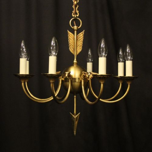 french gilded brass empire 8 light chandelier - CATEGORY: ANTIQUE LIGHTING - DATED 1930