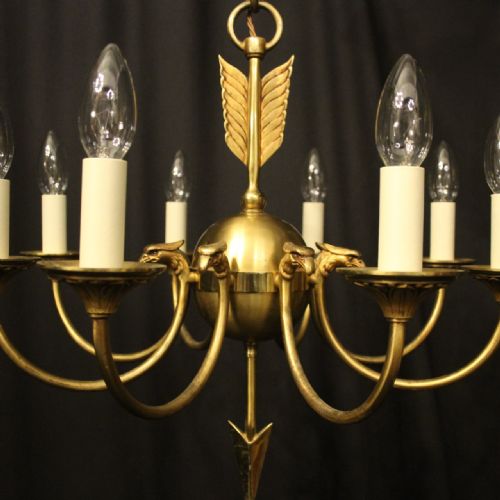 FRENCH GILDED BRASS EMPIRE 8 LIGHT CHANDELIER - ADDITIONAL PHOTO 1