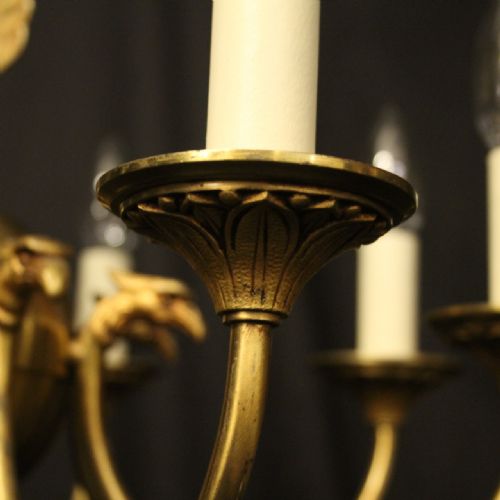 FRENCH GILDED BRASS EMPIRE 8 LIGHT CHANDELIER - ADDITIONAL PHOTO 3