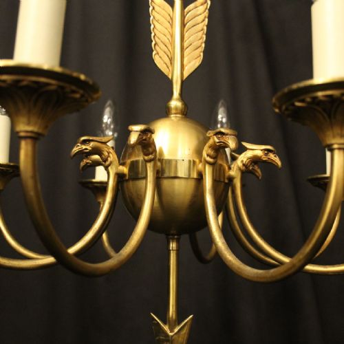 FRENCH GILDED BRASS EMPIRE 8 LIGHT CHANDELIER - ADDITIONAL PHOTO 4
