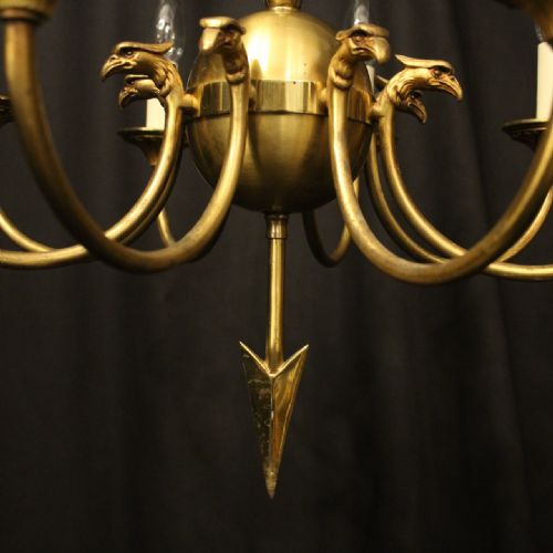 FRENCH GILDED BRASS EMPIRE 8 LIGHT CHANDELIER - ADDITIONAL PHOTO 5