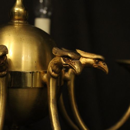 FRENCH GILDED BRASS EMPIRE 8 LIGHT CHANDELIER - ADDITIONAL PHOTO 7