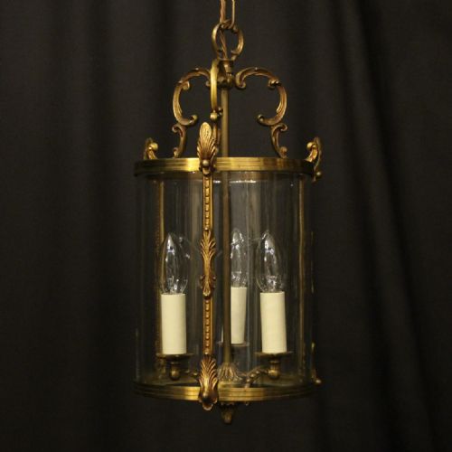 french gilded bronze triple light convex lantern - CATEGORY: ANTIQUE LIGHTING - DATED 1920