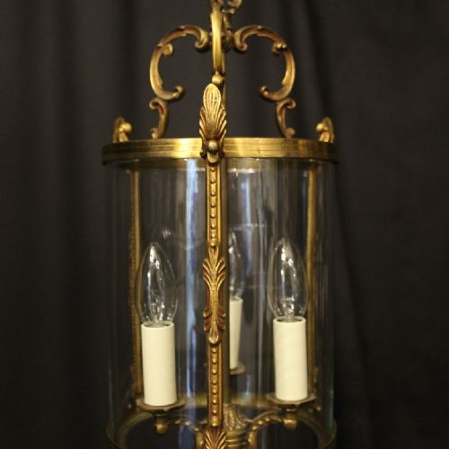 FRENCH GILDED BRONZE TRIPLE LIGHT CONVEX LANTERN - ADDITIONAL PHOTO 1