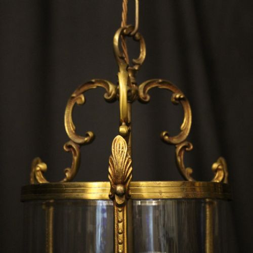 FRENCH GILDED BRONZE TRIPLE LIGHT CONVEX LANTERN - ADDITIONAL PHOTO 3