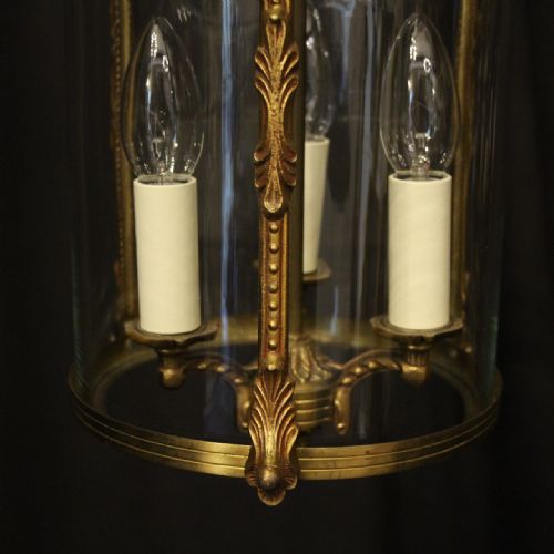FRENCH GILDED BRONZE TRIPLE LIGHT CONVEX LANTERN - ADDITIONAL PHOTO 5