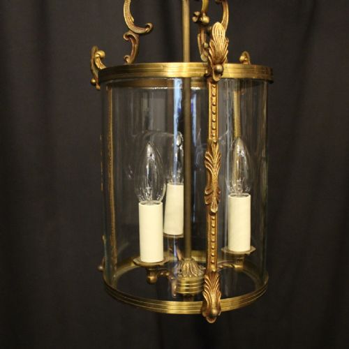 FRENCH GILDED BRONZE TRIPLE LIGHT CONVEX LANTERN - ADDITIONAL PHOTO 6