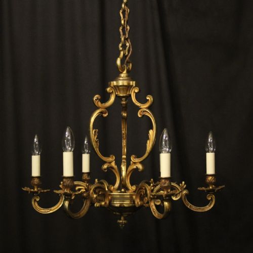 french gilded bronze 6 light antique chandelier - CATEGORY: ANTIQUE LIGHTING - DATED 1920