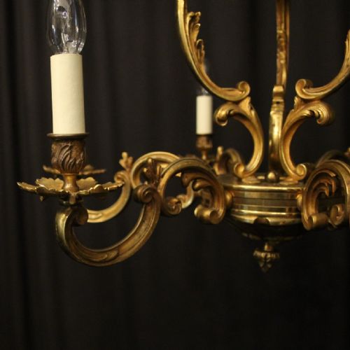 FRENCH GILDED BRONZE 6 LIGHT ANTIQUE CHANDELIER - ADDITIONAL PHOTO 1
