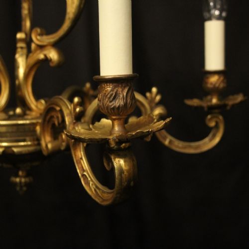 FRENCH GILDED BRONZE 6 LIGHT ANTIQUE CHANDELIER - ADDITIONAL PHOTO 2