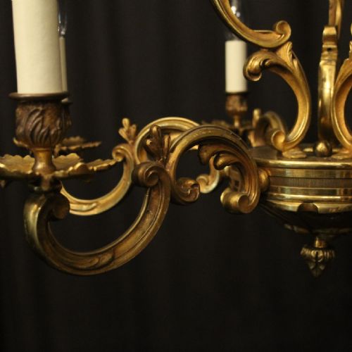 FRENCH GILDED BRONZE 6 LIGHT ANTIQUE CHANDELIER - ADDITIONAL PHOTO 4
