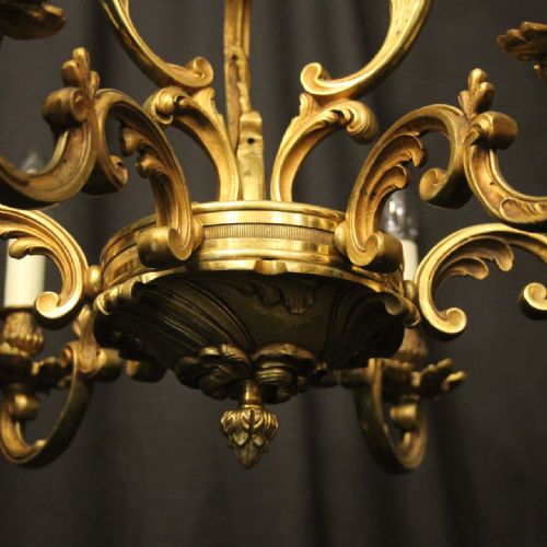 FRENCH GILDED BRONZE 6 LIGHT ANTIQUE CHANDELIER - ADDITIONAL PHOTO 5