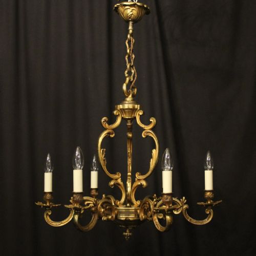 FRENCH GILDED BRONZE 6 LIGHT ANTIQUE CHANDELIER - ADDITIONAL PHOTO 9