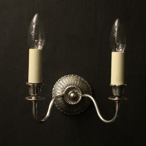 ENGLISH SILVER GILDED TWIN ARM WALL LIGHTS - ADDITIONAL PHOTO 1