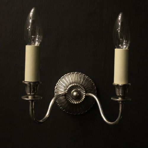 ENGLISH SILVER GILDED TWIN ARM WALL LIGHTS - ADDITIONAL PHOTO 8