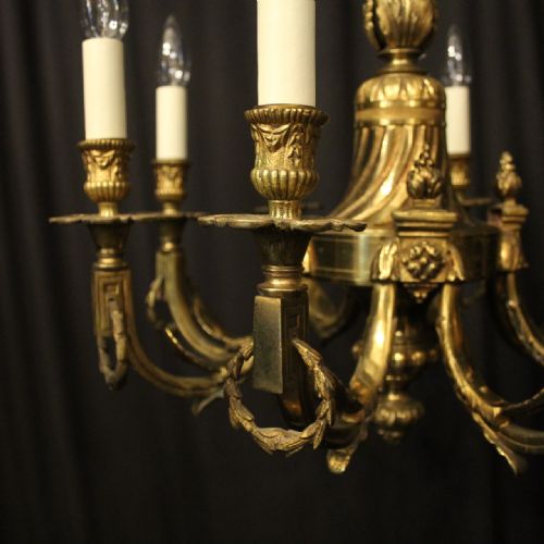 FRENCH GILDED BRONZE 8 LIGHT ANTIQUE CHANDELIER - ADDITIONAL PHOTO 2