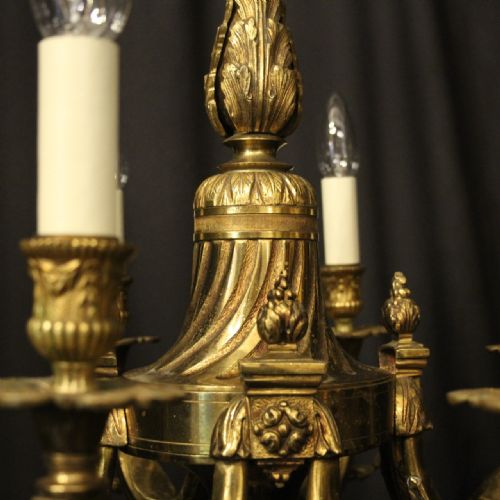 FRENCH GILDED BRONZE 8 LIGHT ANTIQUE CHANDELIER - ADDITIONAL PHOTO 5