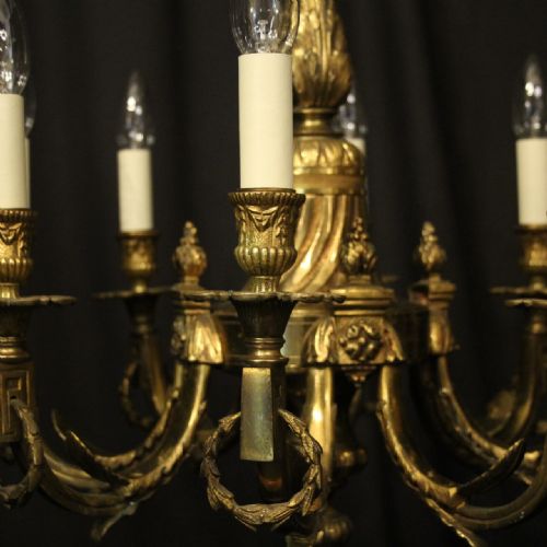 FRENCH GILDED BRONZE 8 LIGHT ANTIQUE CHANDELIER - ADDITIONAL PHOTO 6