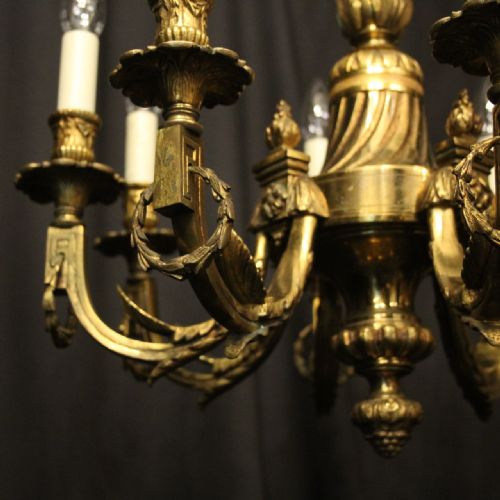 FRENCH GILDED BRONZE 8 LIGHT ANTIQUE CHANDELIER - ADDITIONAL PHOTO 7