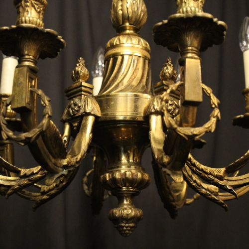 FRENCH GILDED BRONZE 8 LIGHT ANTIQUE CHANDELIER - ADDITIONAL PHOTO 8